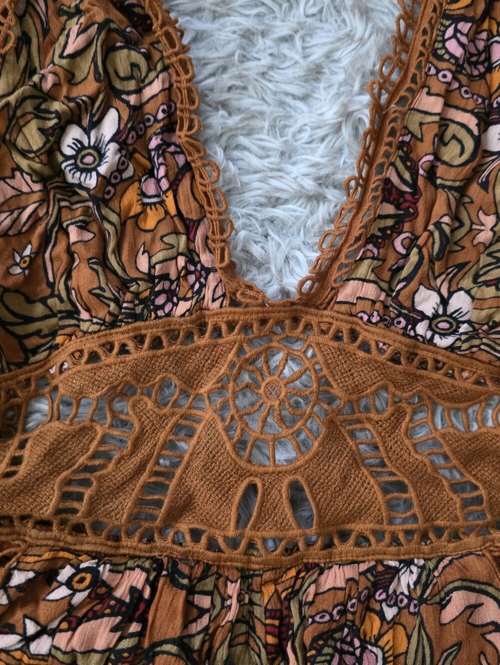 Free People Boho Floral Halter Jumpsuit Brown & Rust Orange Women's Size Large - Picture 7 of 13